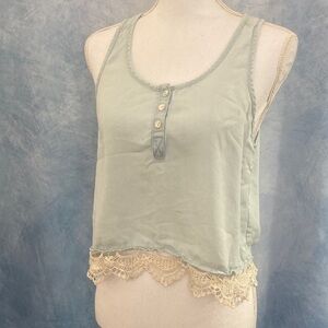 Life in Progress Light Blue Denim Look Crochet Trim Tank Top XS Y2K MINOR STAINS